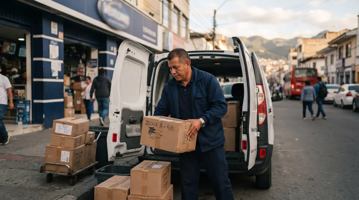 Repartidor cargando cajas de pedidos en una furgoneta