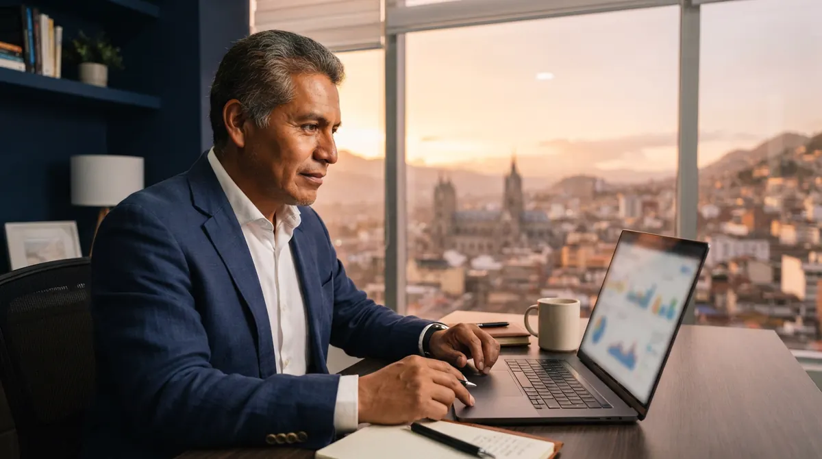 Dueño de un negocio revisando el panel en su laptop